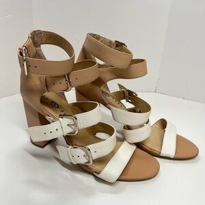 Katy Perry Lizette Block Heel Dress Sandals Heels Nude and White Size 9.5 Women